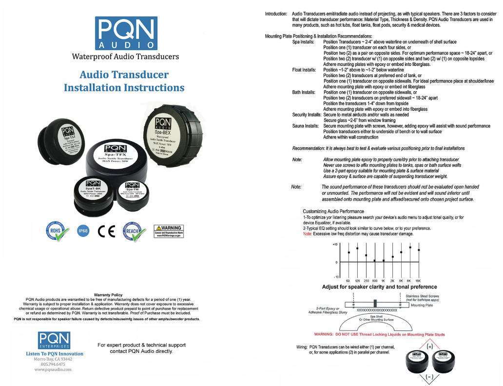 PQN Audio SpaTFX Waterproof Audio Transducer