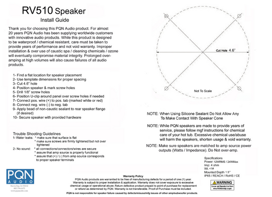 PQN Audio RV510-4W 5" waterproof speakers for RVs, campers, marine & spas. Durable, UV/chemical resistant with long-lasting audio performance.