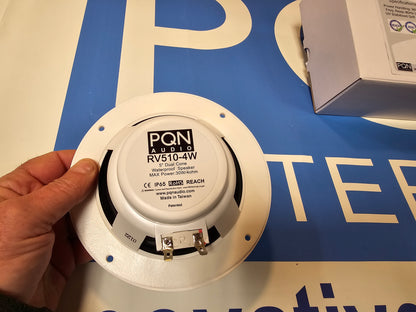 PQN Audio RV510-4W 5" waterproof speakers for RVs, campers, marine & spas. Durable, UV/chemical resistant with long-lasting audio performance.
