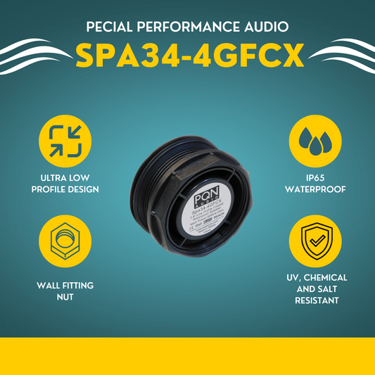 PQN Audio SPA34-4GFCX is a 3.8" Low-Profile Coaxial Waterproof Audio Speaker w/ Rear Nut Mounting 